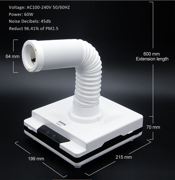 60W LKE Nail dust collector 4500rpm vacuum cleaner for manicures suction dust cleaner retractable elbow nail dust collector