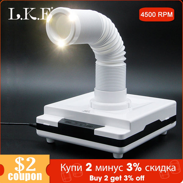 60W LKE Nail dust collector 4500rpm vacuum cleaner for manicures suction dust cleaner retractable elbow nail dust collector