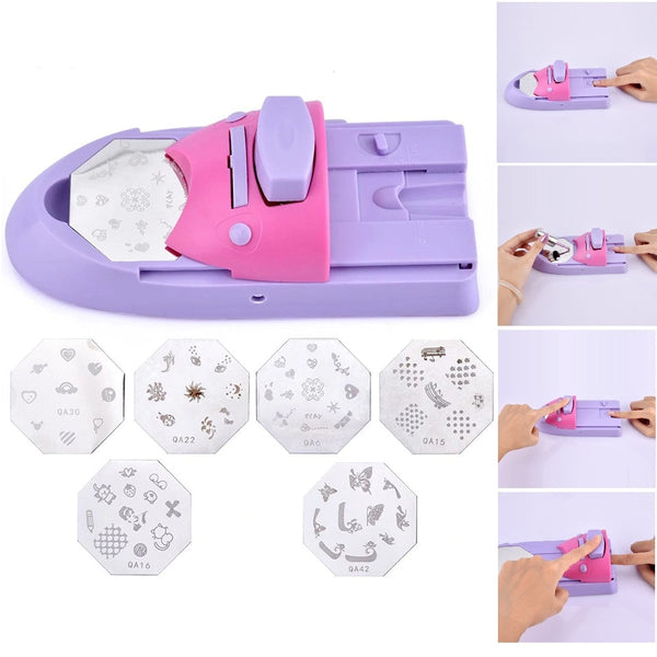Pro Nail Art DIY Pattern Printing Manicure Machine with 6pcs Metal Stamp Stamper Nail Tools Color Draw Polish Nail Printer Tool