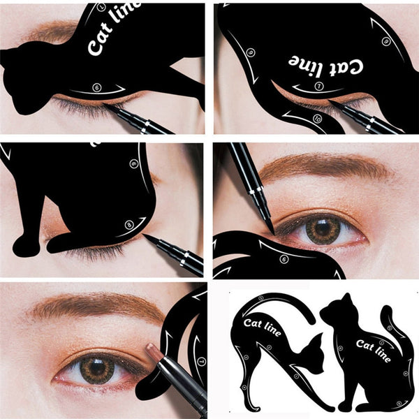 Best Deal 2Pcs Women's Cat Line Pro Eye Makeup Tool Eyeliner Stencils Template Shaper Model eyebrow definition shaping X4 0.5 10